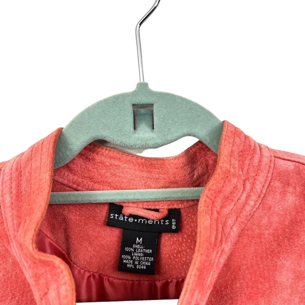 State Ments Womens Suede Jacket Mock Collar Button Up Pockets Lined Corral Sz M* - Picture 3 of 5